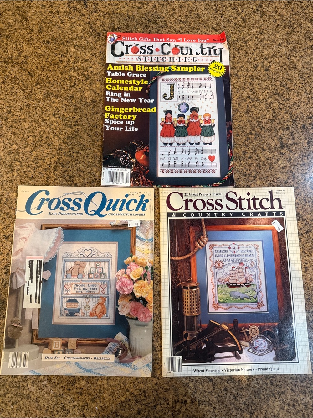 Vintage Cross Stitch Magazine Lot 3pc 1989 1998 Cross Quick Country Crafts